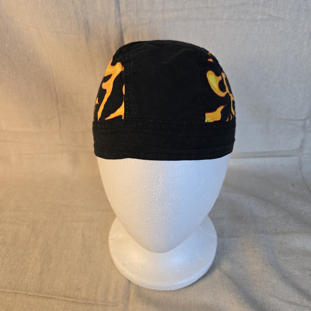 JHats Flame Skull Cap Bandana Black Orange Motorcycle Head Wrap Hat